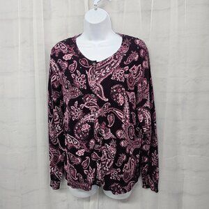 Croft & Barrow Cardigan Sweater Purple Paisley Grunge Casual Retro XL